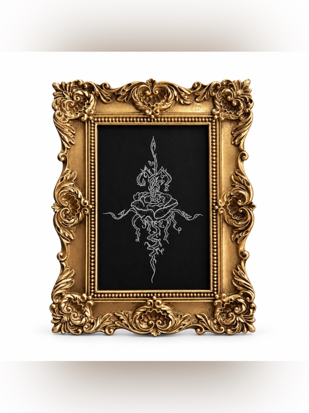 Hand engraved Gold Ornate Frame with Botanical Art